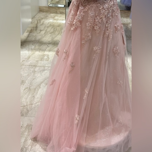 Ellie Wilde pink prom dress, shimmery, sweetheart neckline, ball gown style - Picture 2 of 4